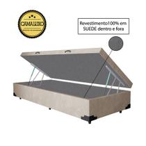 Cama Box Baú Luxo Blindado Solteirão NK Camas Suede Bege 41x96x203 Cama Box Baú Luxo Blindado Solteirão NK Camas Suede Bege 41x96x203