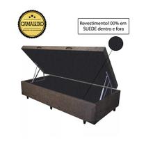 Cama Box Baú Luxo Blindado Solteirão NK Camas Suede Marrom 41x96x203
