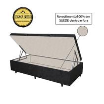 Cama Box Baú Luxo Blindado Solteirão NK Camas Suede Preto 49x96x203