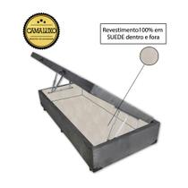Cama Box Baú Luxo Blindado Solteiro NK Camas Suede Cinza 41x78x188