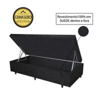 Cama Box Baú Luxo Blindado Solteiro NK Camas Suede Preto 41x88x188