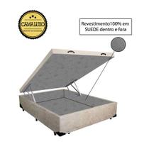Cama Box Baú Luxo Blindado Viúva AColchoes Suede Bege 41x128x188