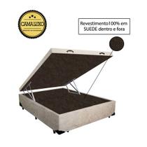 Cama Box Baú Luxo Blindado Viúva AColchoes Suede Bege 41x128x188