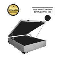 Cama Box Baú Luxo Blindado Viúva AColchoes Suede Cinza 49x128x188