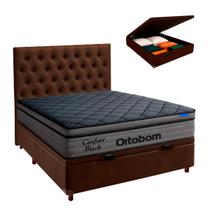 Cama Box Bau Marrom + Cabeceira + Colchão Casal Confort Black Ortobom Cama Box Bau Marrom + Cabeceira + Colchão Casal Confort Black Ortobom