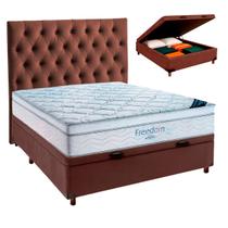 Cama Box Bau Marrom+Colchão Casal Freedom Ortobom+Cabeceira Cama Box Bau Marrom+Colchão Casal Freedom Ortobom+Cabeceira