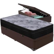 Cama Box Baú Marrom e Colchão Airtech Pampa Molas ensacadas Solteiro Ortobom Cama Box Baú Marrom e Colchão Airtech Pampa Molas ensacadas Solteiro Ortobom