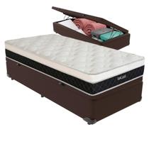 Cama Box Baú Marrom e Colchão Dallas Molas Ensacadas Solteiro V-Store 78x188x20