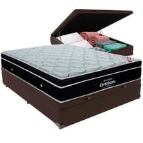 Cama Box Baú Marrom e Colchão Elegant Molas Ensacadas Casal Ortobom