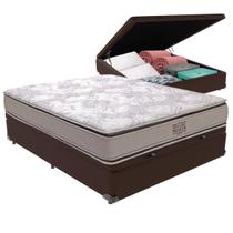 Cama Box Baú Marrom e Colchão Four Season Molas Ensacadas Casal V-Store 138x188x30