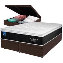 Cama Box Baú Marrom e Colchão Magnum Molas Ensacadas Queen Plumatex