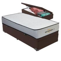 Cama Box Baú Marrom e Colchão Orthopedic Espuma D33 Solteiro V-Store 78x188x30