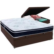 Cama Box Baú Marrom e Colchão Orthosono D33 Com Euro Pillow Casal Anjos
