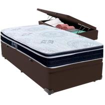 Cama Box Baú Marrom e Colchão Orthosono D33 Com Euro Pillow Solteiro Anjos