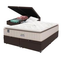 Cama Box Baú Marrom e Colchão Queen Resistance Molas LFK Sealy