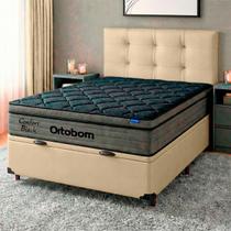 Cama Box Bau Perola + Cabeceira + Colchão Casal Confort Black Ortobom
