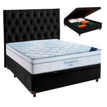 Cama Box Bau Preto+Colchão Casal Freedom Ortobom + Cabeceira