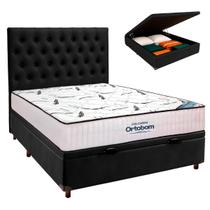 Cama Box Bau Preto Com Colchão Casal High Foam Ortobom e Cabeceira