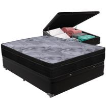 Cama Box Baú Preto e Colchão Airtech Pampa Molas ensacadas Casal Ortobom