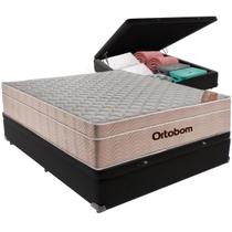 Cama Box Baú Preto e Colchão Airtech SpringPocket Molas Ensacadas Casal Ortobom
