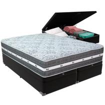 Cama Box Baú Preto e Colchão Black Graphite Molas Ensacadas Queen 158x198X27 Anjos