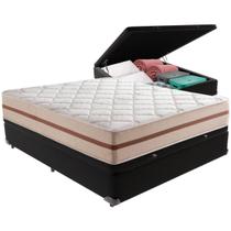 Cama Box Baú Preto e Colchão Classic 22 cm Molas ensacadas Casal Anjos