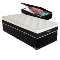 Cama Box Baú Preto e Colchão Dallas Molas Ensacadas Solteiro V-Store 78x188x20