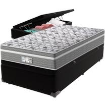 Cama Box Baú Preto e Colchão Evolution Molas Ensacadas Solteiro Probel