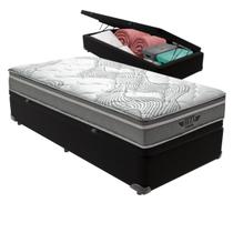 Cama Box Baú Preto e Colchão Ibiza Molas V-Tech Solteiro