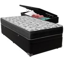 Cama Box Baú Preto e Colchão ISO100 Espuma D33 Solteiro Ortobom
