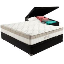 Cama Box Baú Preto e Colchão King Best Bege Molas Ensacadas Casal Anjos
