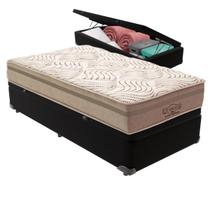 Cama Box Baú Preto e Colchão Los Angeles Molas Ensacadas Solteiro V-Store 88x188x28