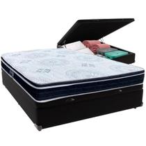 Cama Box Baú Preto e Colchão Orthosono D33 Com Euro Pillow Casal Anjos