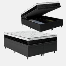 Cama Box Baú Queen 158 Bipartido Sintético Preto com Colchão Espuma D33 One Face - Bello Box - 58X158X198