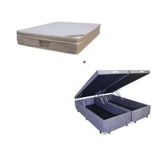 Cama Box Baú Queen 158 Suede Cinza com Colchão Ortobom Airtech Spring Pocket D26 Bege 70x158x198