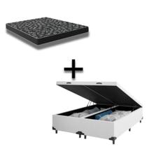 Cama Box Baú Queen 158 Tecido Sintético Branco Com Colchão Espuma D20 - Tampo Preto Bello Box 12cm
