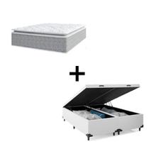 Cama Box Baú Queen 158 Tecido Sintético Branco Com Colchão Nazar Molas Ensacadas com Pillow Top - Bello Box - Conforto (Espuma da Nasa) Viscoeslástico D33 Cinza