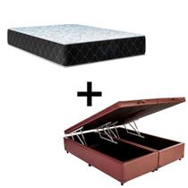 Cama Box Baú Queen 158 Tecido Sintético Marrom Com Colchão Marrocos - Poliéster - Espuma D33 30cm