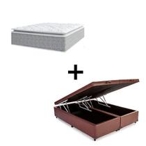 Cama Box Baú Queen 158 Tecido Sintético Marrom Com Colchão Nazar Molas Ensacadas Pillow Top Conforto Espuma da Nasa Viscoeslástico D33 Cinza