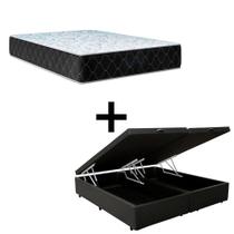 Cama Box Baú Queen 158 Tecido Sintético Preto Com Colchão Marrocos - Poliéster - Espuma D33 30cm