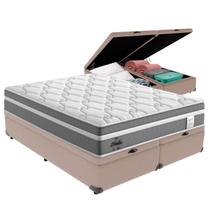 Cama Box Baú Queen Bege + Colchão Berlim Molas Ensacadas Probel