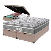 Cama Box Baú Queen Bege + Colchão Evolution Molas Ensacadas Probel