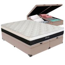 Cama Box Baú Queen Bege e Colchão Dallas Molas V-Tech