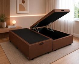 Cama Box Baú Queen Bipartido 158 - Bello Box Tecido Sintético Marrom