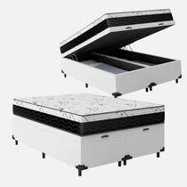 Cama Box Baú Queen Bipartido 158 Sintético Branco com Colchão Espuma D33 One Face 57X158X198