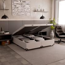 Cama Box Baú Queen Bipartido - 44x158x198 cm - Couro Branco