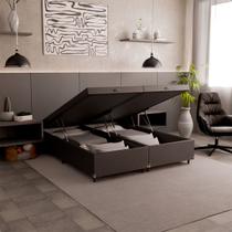 Cama Box Baú Queen Bipartido - 44x158x198cm - Couro Preto
