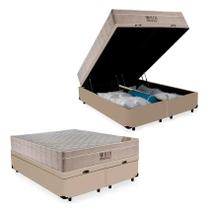 Cama Box Baú Queen Bipartido Bege Colchão Molas Ensacadas Airtech SpringPocket 158x198 - Ortobom