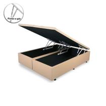 Cama Box Baú Queen Bipartido Blindado Sintético Bege Com Pistão A Gás