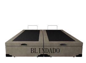Cama Box Baú Queen Bipartido Blindado Suede Bege Com Pistão A Gás